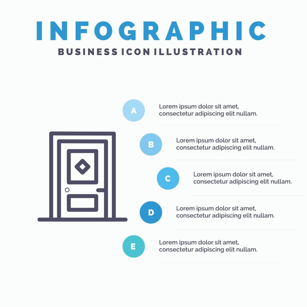 edificio costruire costruzione porta linea icona con 5 passaggi presentazione infografica sfondo vettore