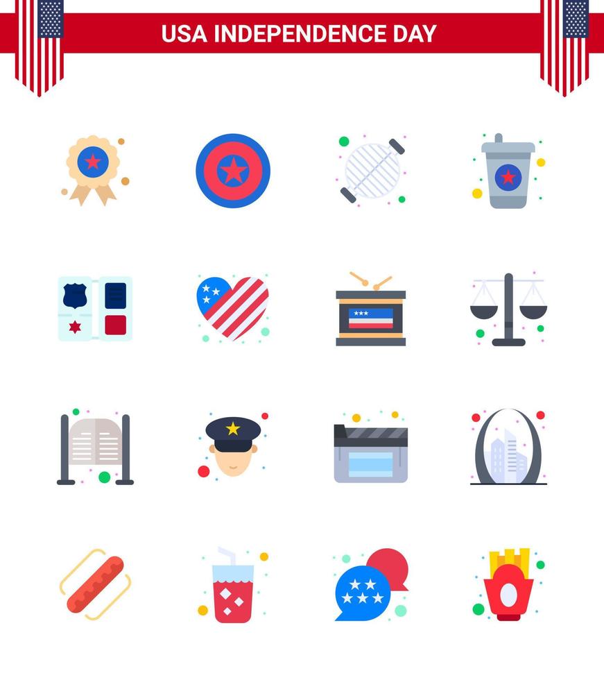 contento indipendenza giorno Stati Uniti d'America imballare di 16 creativo appartamenti di bandiera stella festa americano libro modificabile Stati Uniti d'America giorno vettore design elementi