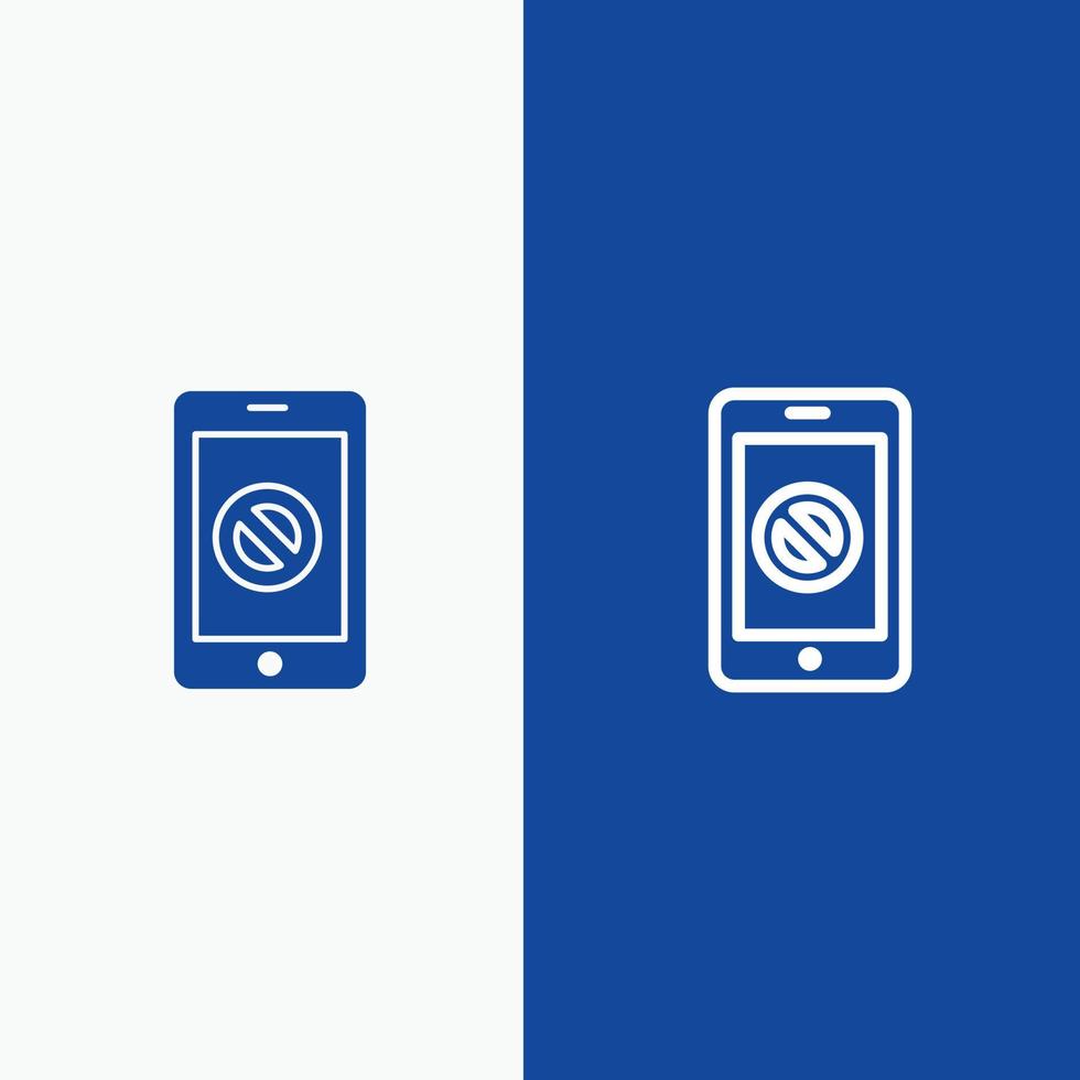 mobile cellula Telefono no no mobile linea e glifo solido icona blu bandiera linea e glifo solido icona blu bandiera vettore