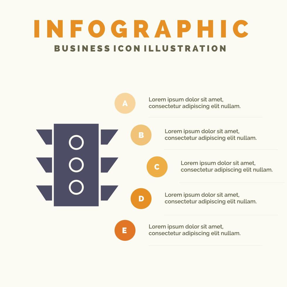 leggero traffico segnale navigazione regola solido icona infografica 5 passaggi presentazione sfondo vettore