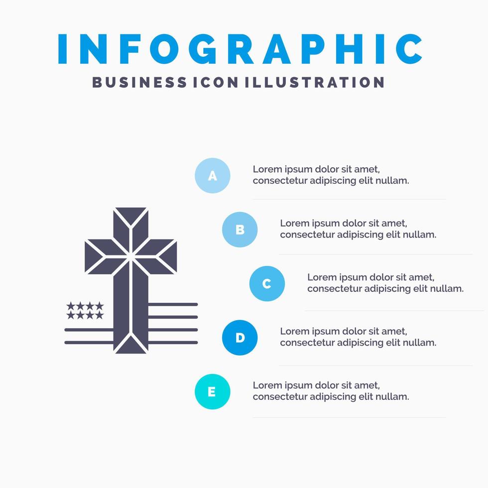 americano attraversare Chiesa solido icona infografica 5 passaggi presentazione sfondo vettore