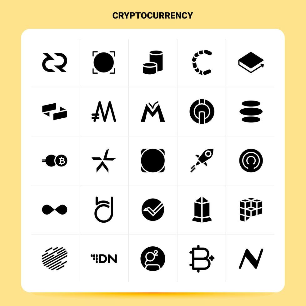 solido 25 criptovaluta icona impostato vettore glifo stile design nero icone impostato ragnatela e mobile attività commerciale idee design vettore illustrazione