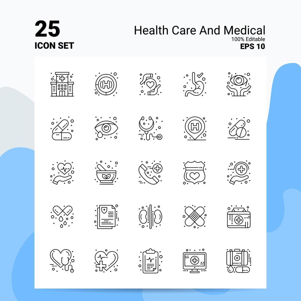 25 Salute cura e medico icona impostato 100 modificabile eps 10 File attività commerciale logo concetto idee linea icona design vettore