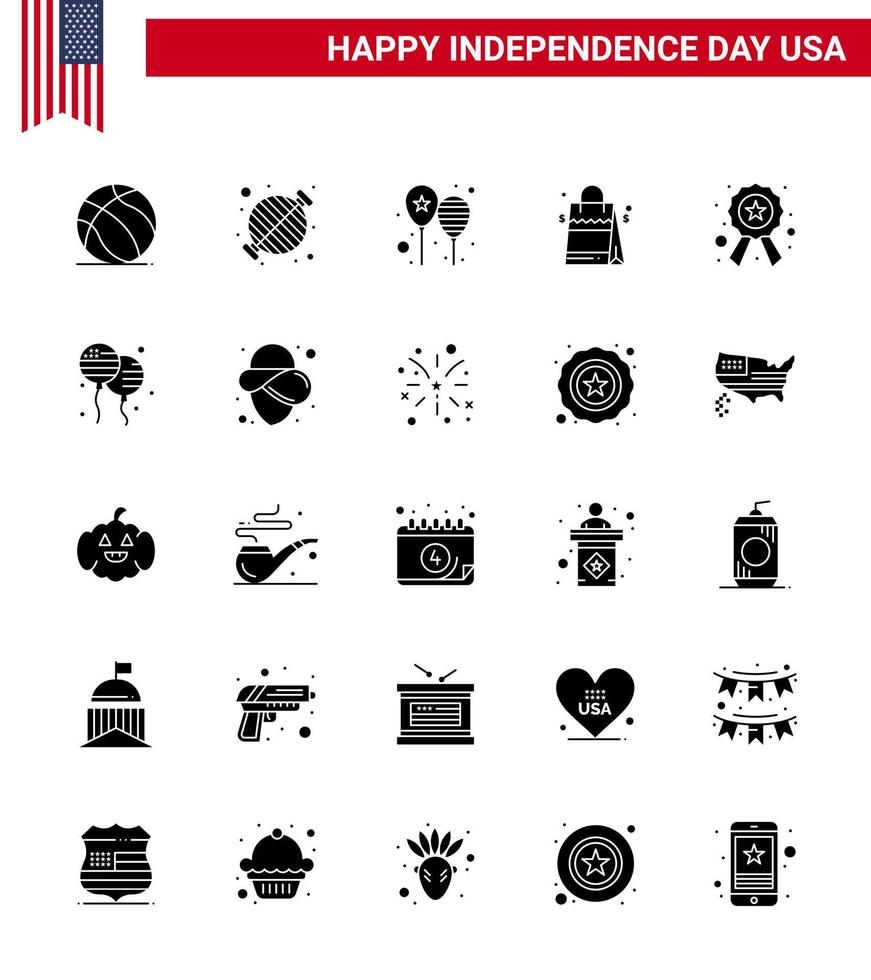 25 solido glifo segni per Stati Uniti d'America indipendenza giorno americano borsetta festa Borsa festa modificabile Stati Uniti d'America giorno vettore design elementi