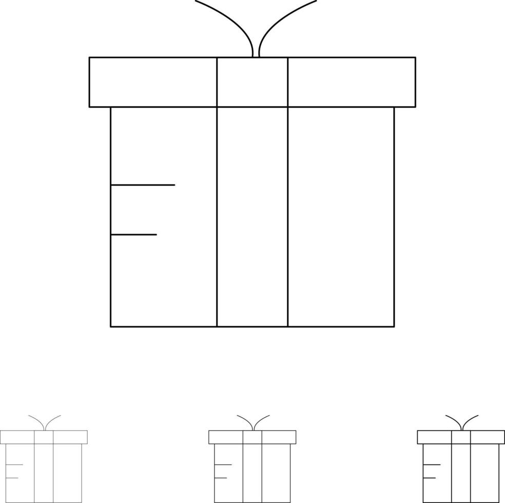 scatola logistica regalo globale grassetto e magro nero linea icona impostato vettore