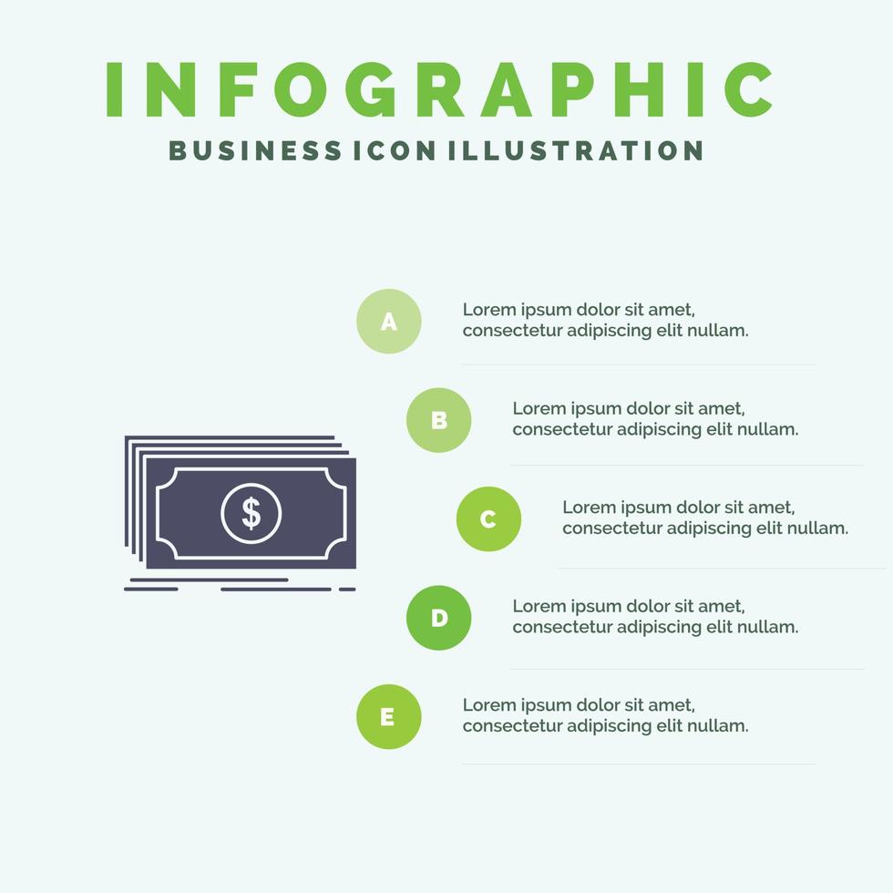 i soldi fondo trasferimento dollaro solido icona infografica 5 passaggi presentazione sfondo vettore