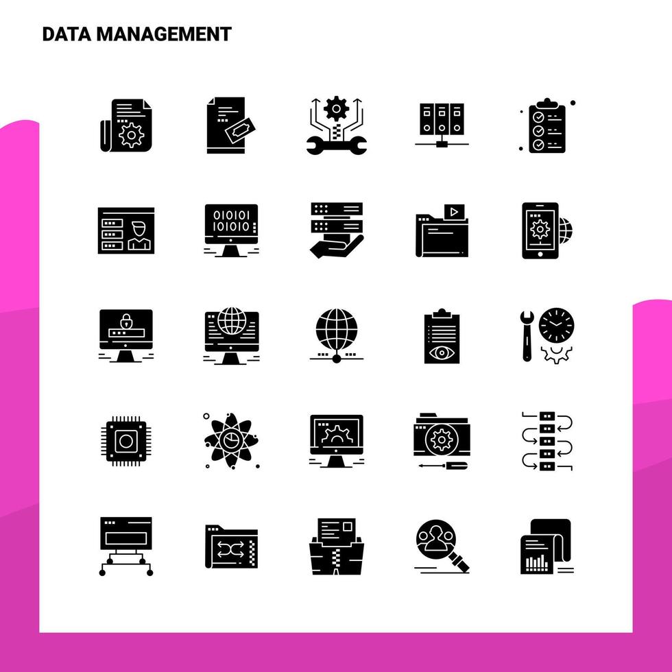 25 dati gestione icona impostato solido glifo icona vettore illustrazione modello per ragnatela e mobile idee per attività commerciale azienda