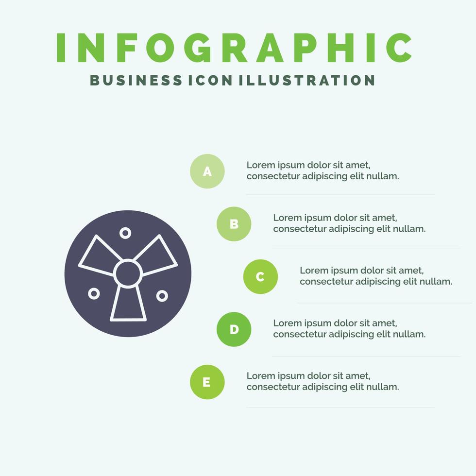 radiazione avvertimento medico fan solido icona infografica 5 passaggi presentazione sfondo vettore