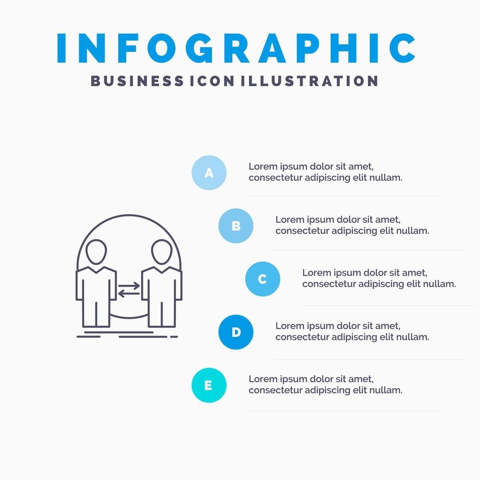 uomo clone utente identità duplicare linea icona con 5 passaggi presentazione infografica sfondo vettore