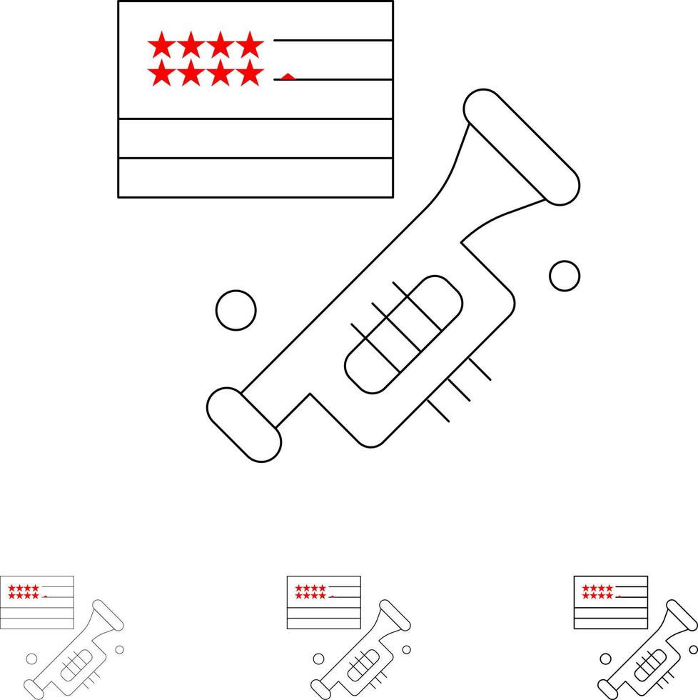 bandiera altoparlante lode americano grassetto e magro nero linea icona impostato vettore