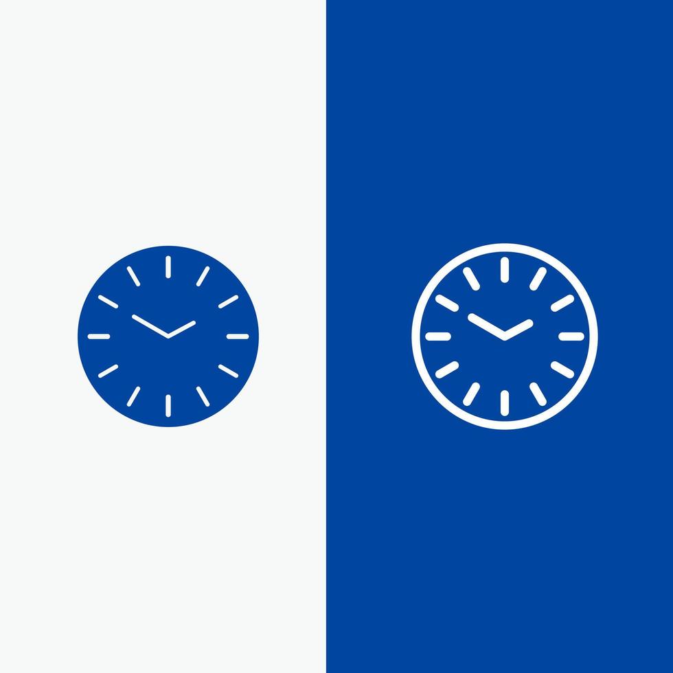 tempo orologio pulizia linea e glifo solido icona blu bandiera linea e glifo solido icona blu bandiera vettore