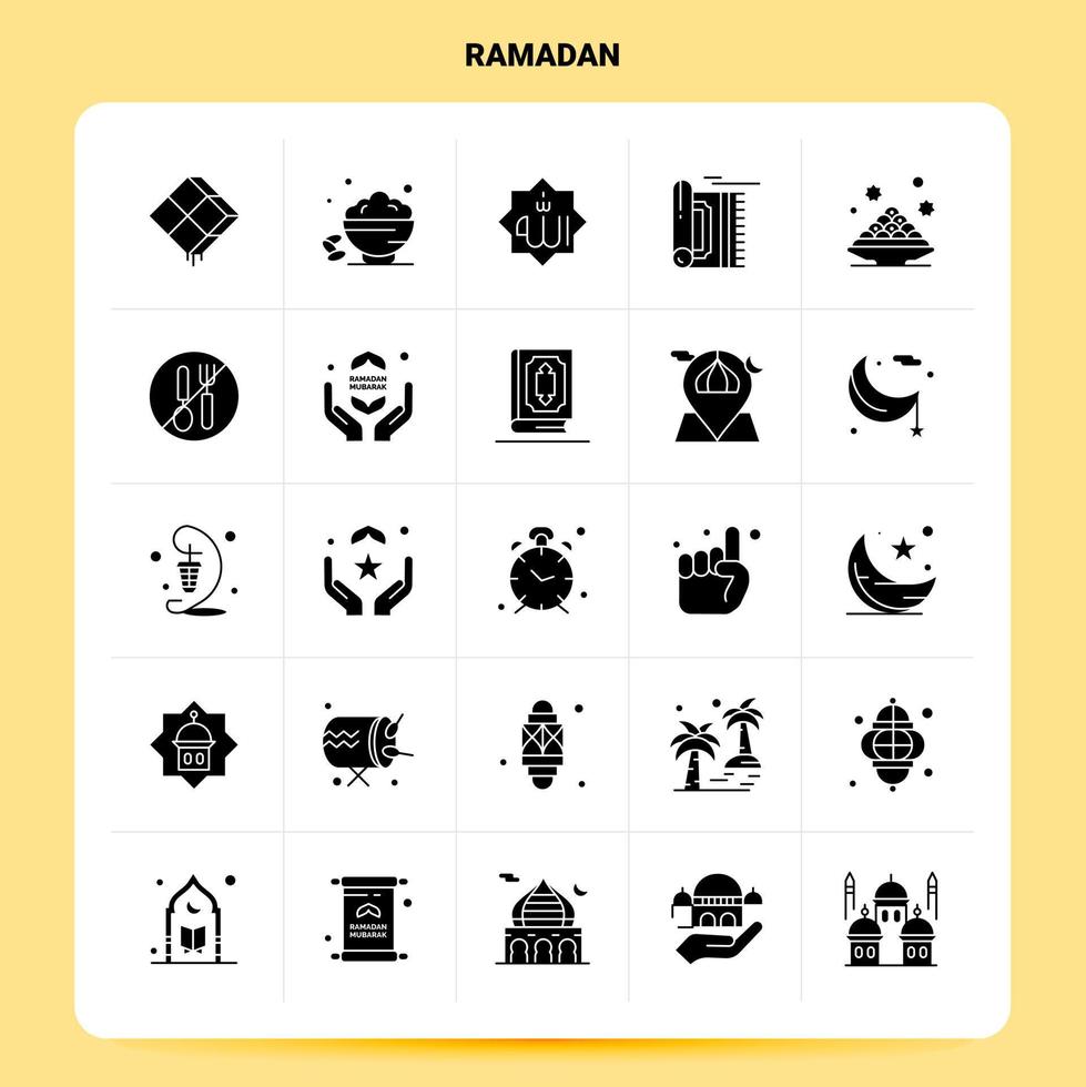solido 25 Ramadan icona impostato vettore glifo stile design nero icone impostato ragnatela e mobile attività commerciale idee design vettore illustrazione