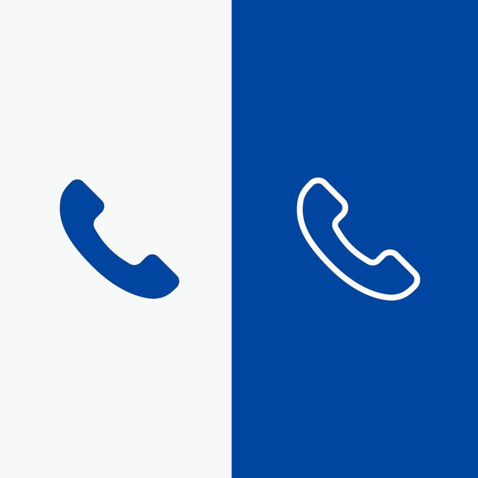 Telefono telefono chiamata linea e glifo solido icona blu bandiera linea e glifo solido icona blu bandiera vettore