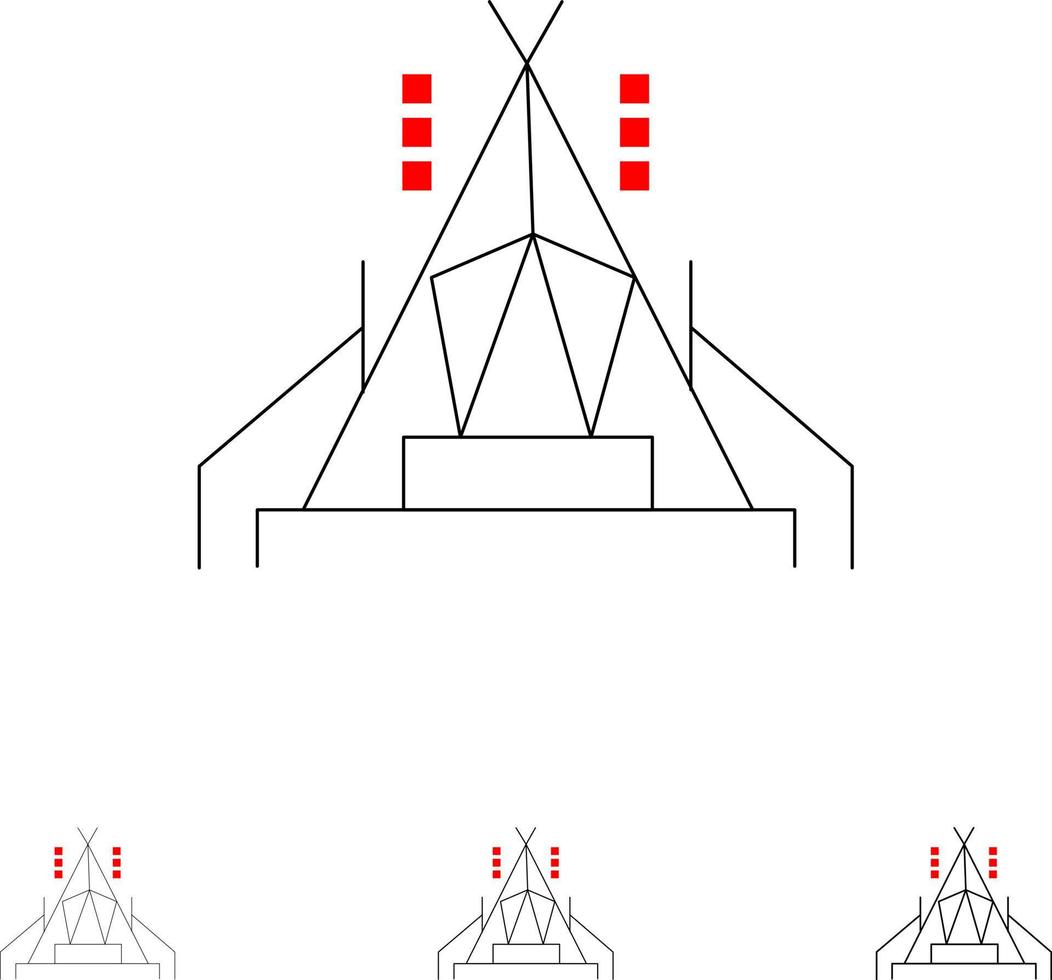campo tenda campeggio grassetto e magro nero linea icona impostato vettore