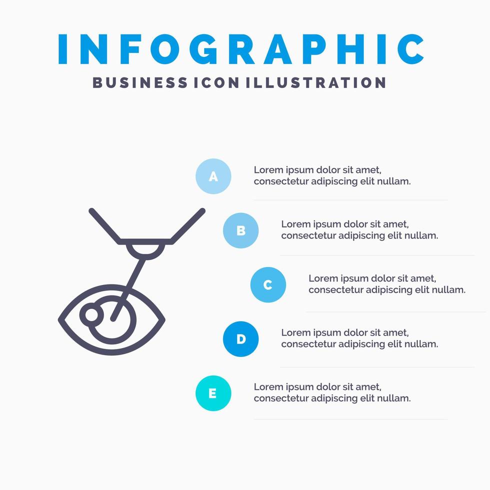 occhio chirurgia occhio trattamento laser chirurgia lasik linea icona con 5 passaggi presentazione infografica sfondo vettore