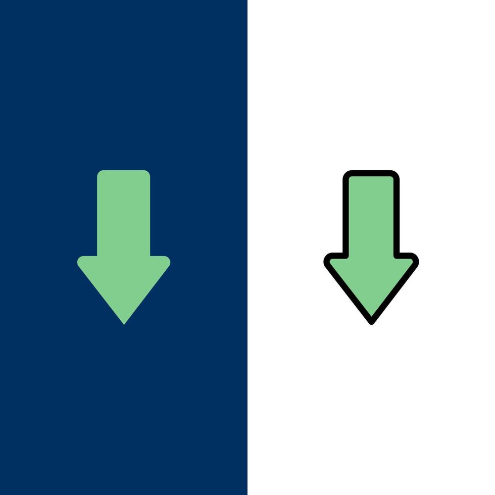 freccia frecce giù Scarica icone piatto e linea pieno icona impostato vettore blu sfondo