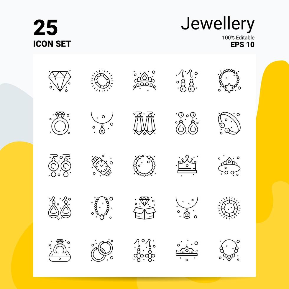 25 gioielleria icona impostato 100 modificabile eps 10 File attività commerciale logo concetto idee linea icona design vettore