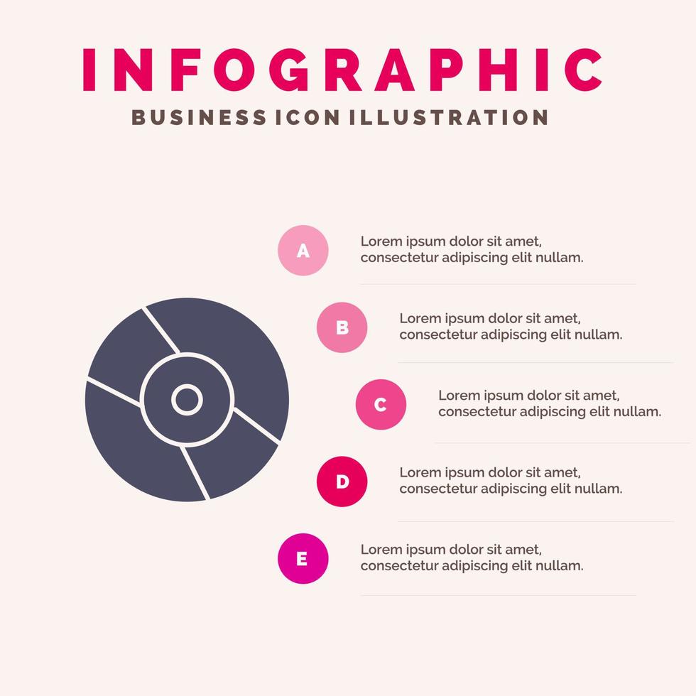 CD DVD disco dispositivo solido icona infografica 5 passaggi presentazione sfondo vettore