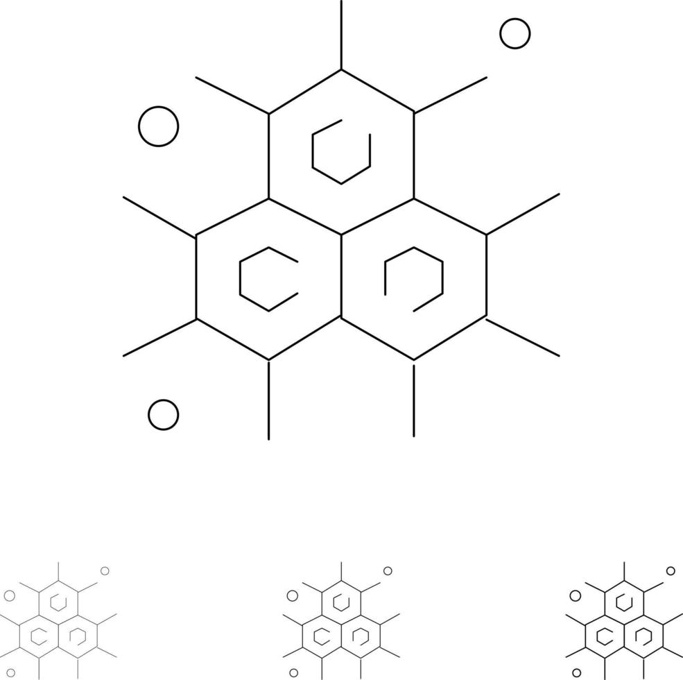 chimico molecolare scienza grassetto e magro nero linea icona impostato vettore
