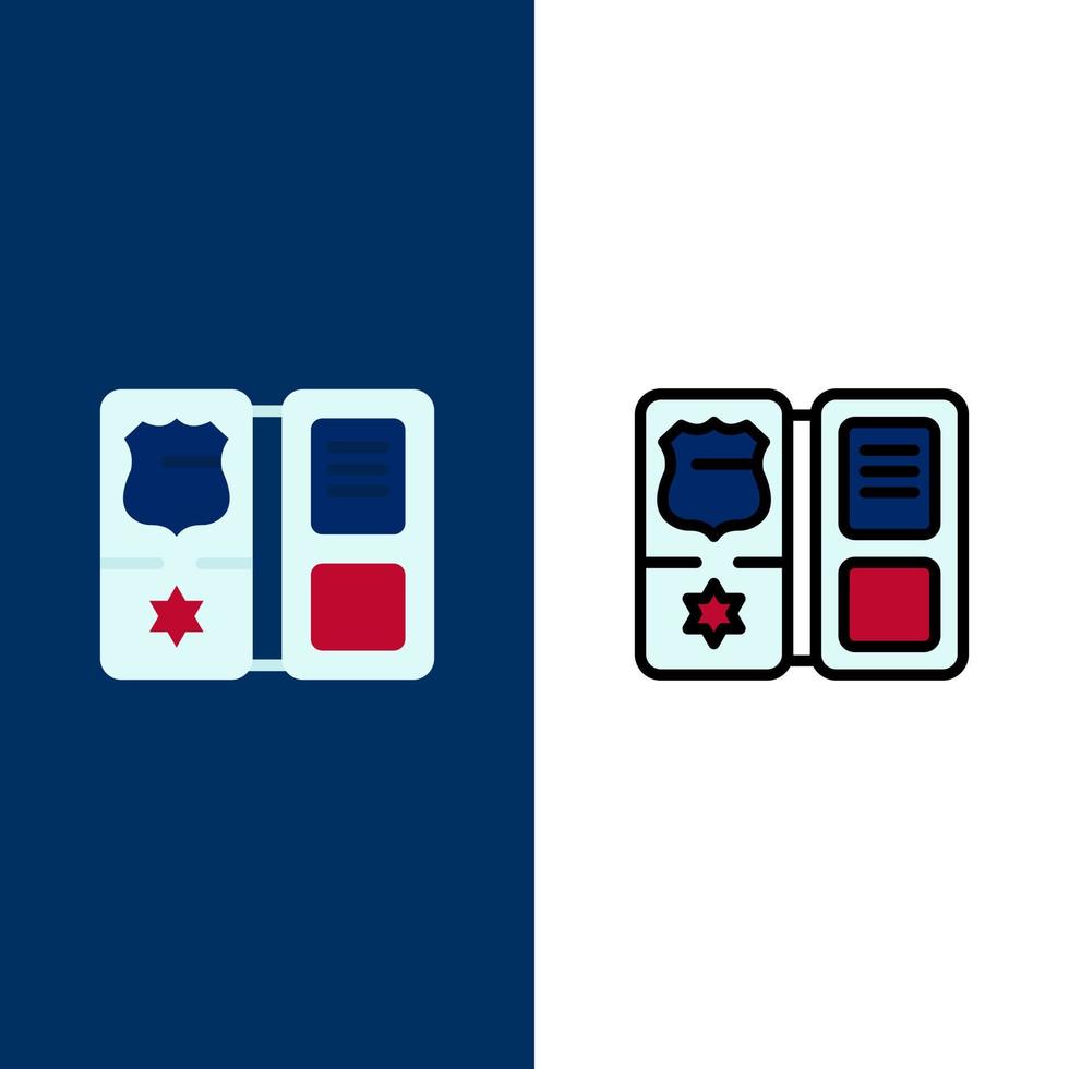 libro scudo americano stella icone piatto e linea pieno icona impostato vettore blu sfondo