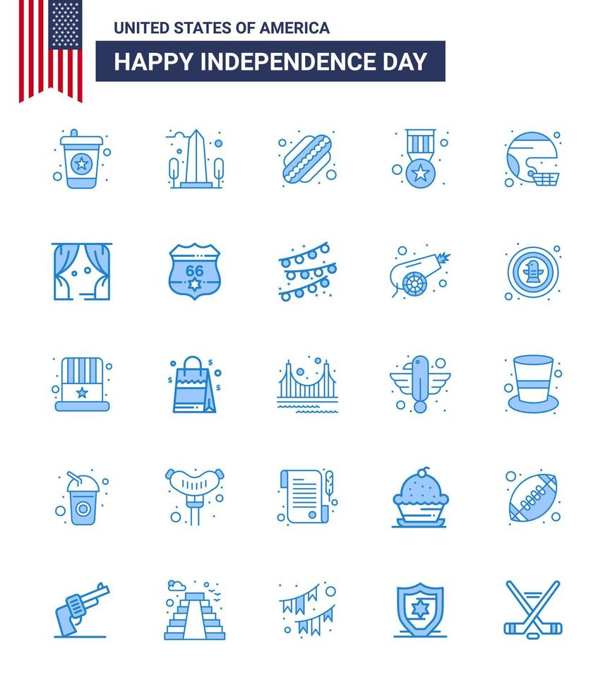 25 Stati Uniti d'America blu segni indipendenza giorno celebrazione simboli di casco americano americano militare distintivo modificabile Stati Uniti d'America giorno vettore design elementi