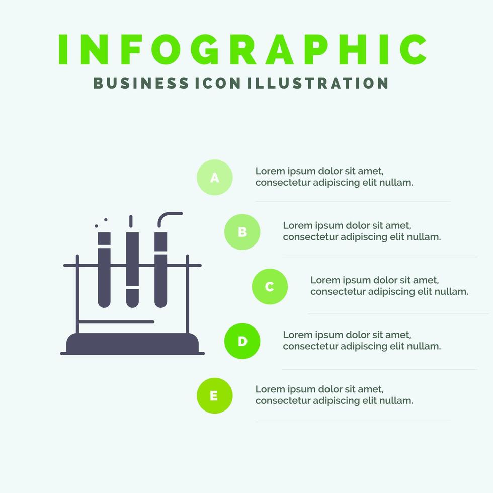 tubo laboratorio test medico solido icona infografica 5 passaggi presentazione sfondo vettore