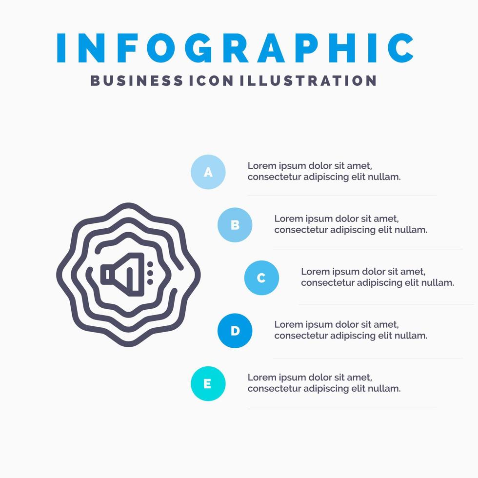 acustico linea icona con 5 passaggi presentazione infografica sfondo vettore