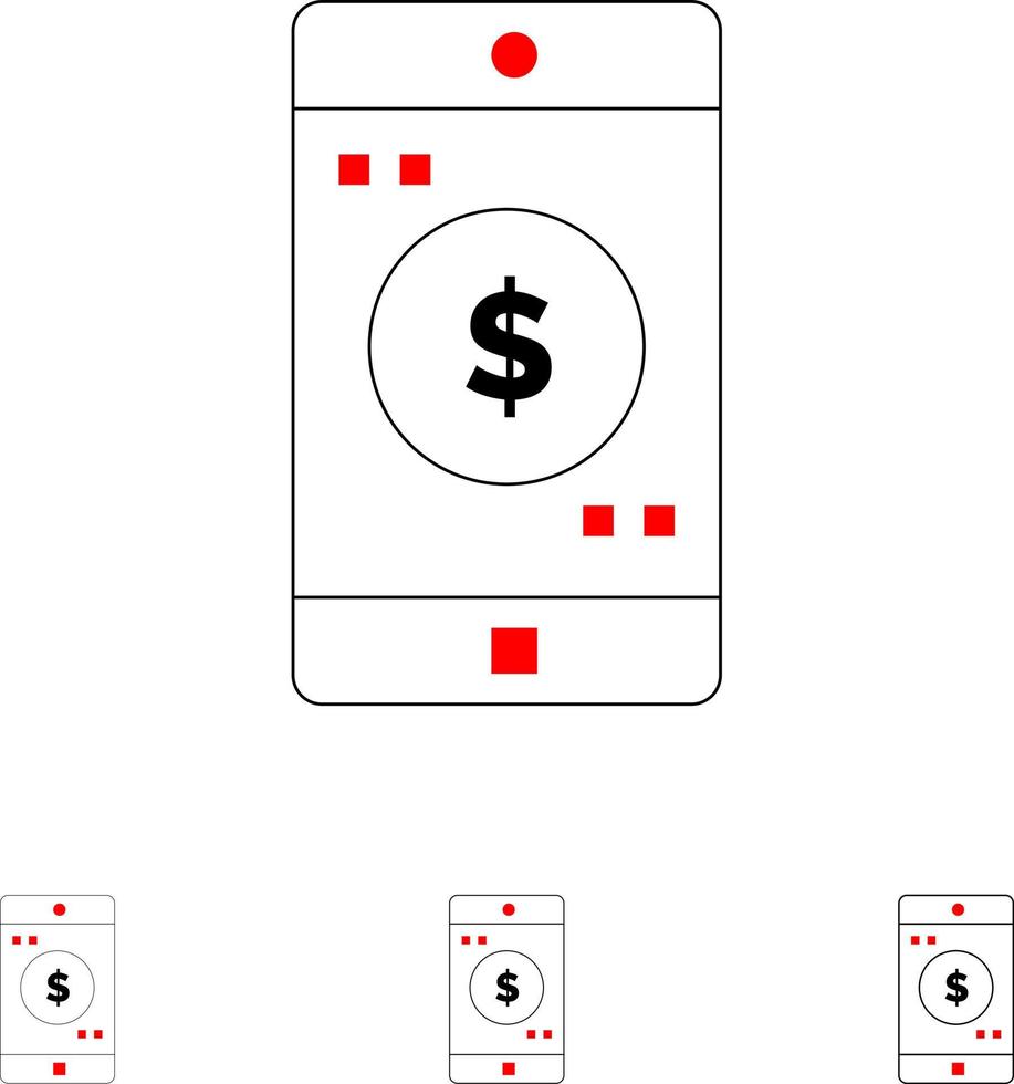 applicazione mobile mobile applicazione dollaro grassetto e magro nero linea icona impostato vettore