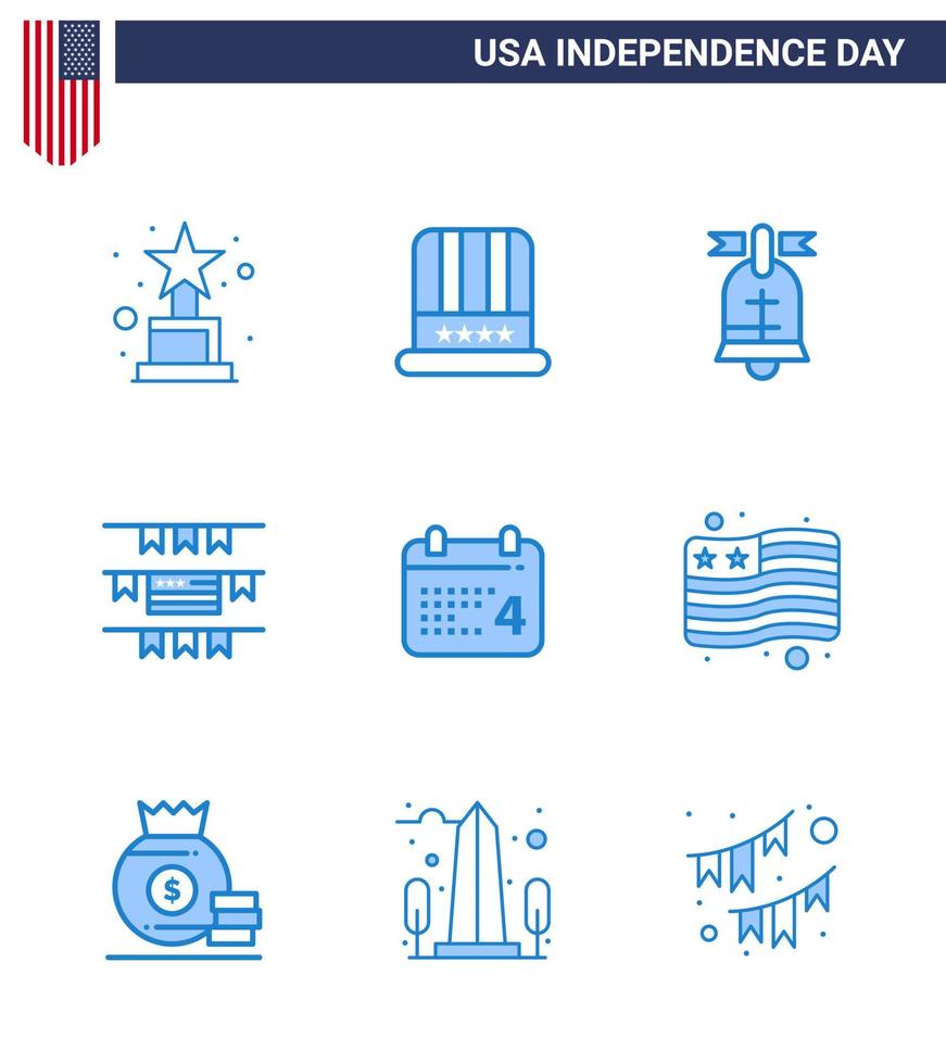 9 blu segni per Stati Uniti d'America indipendenza giorno americano giorno squillare calandra festa decorazione modificabile Stati Uniti d'America giorno vettore design elementi