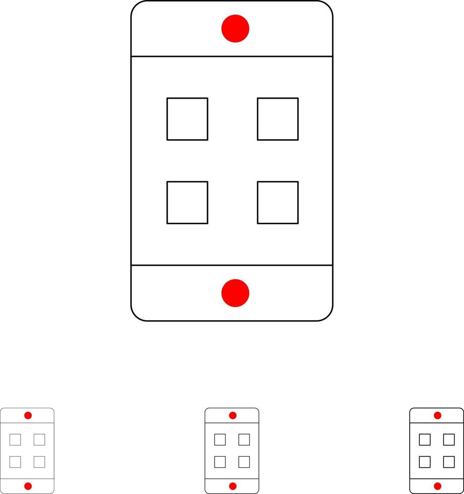 mobile cellula scatola grassetto e magro nero linea icona impostato vettore