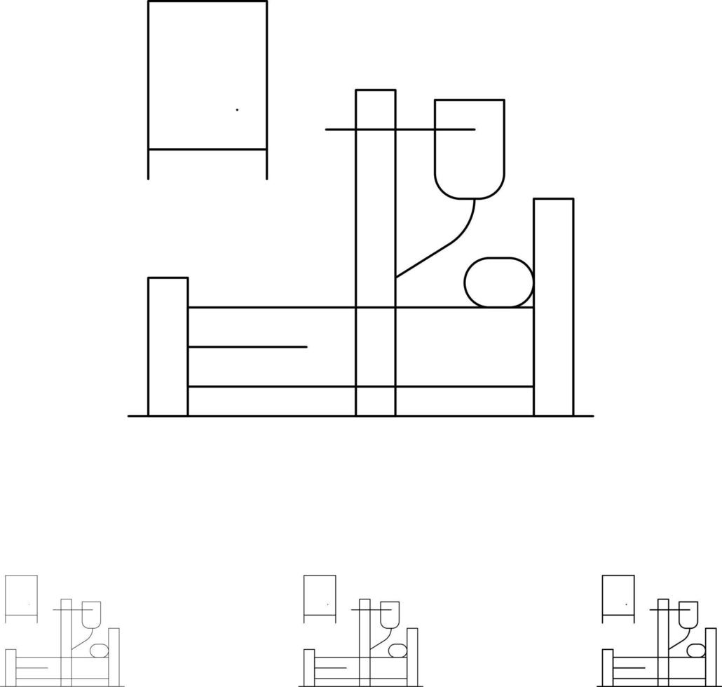 medico gocciolare medicina ospedale grassetto e magro nero linea icona impostato vettore