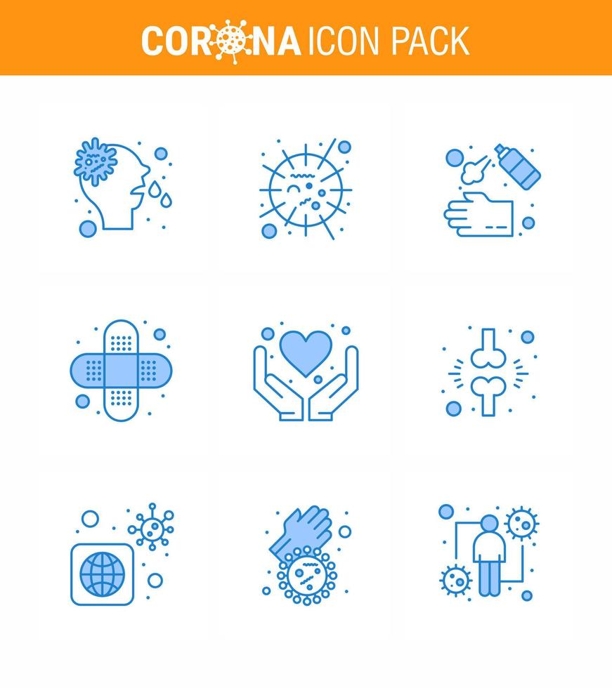 coronavirus 9 blu icona impostato su il tema di corona epidemico contiene icone come come cura bendare virus aiuto sapone virale coronavirus 2019 nov malattia vettore design elementi