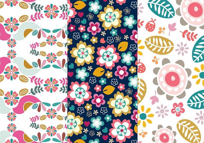 Confezione di pattern illustratore di fiori e uccelli vettore