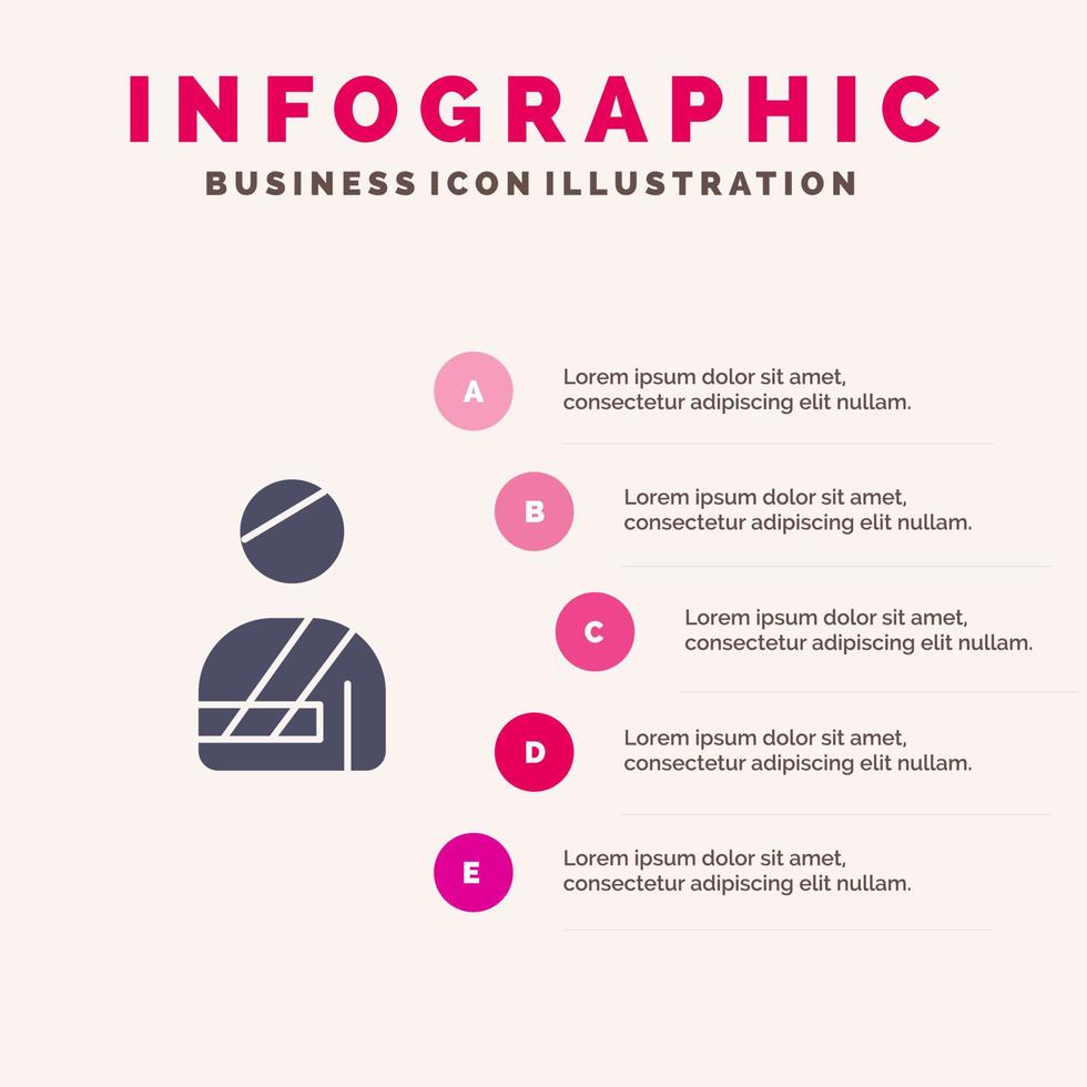 paziente utente ferito ospedale solido icona infografica 5 passaggi presentazione sfondo vettore