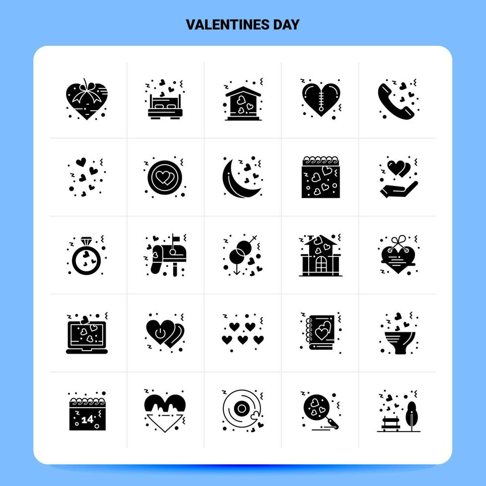 solido 25 san valentino giorno icona impostato vettore glifo stile design nero icone impostato ragnatela e mobile attività commerciale idee design vettore illustrazione