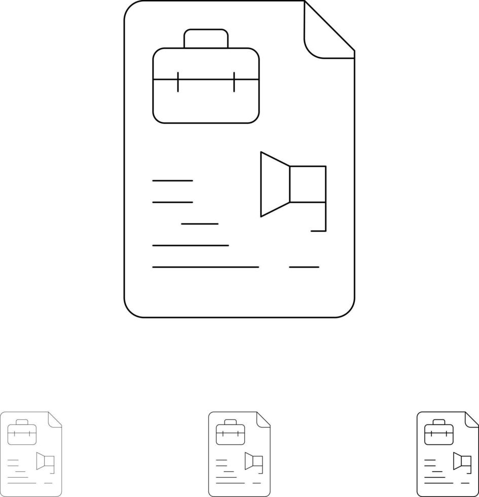 file documento lavoro Borsa grassetto e magro nero linea icona impostato vettore
