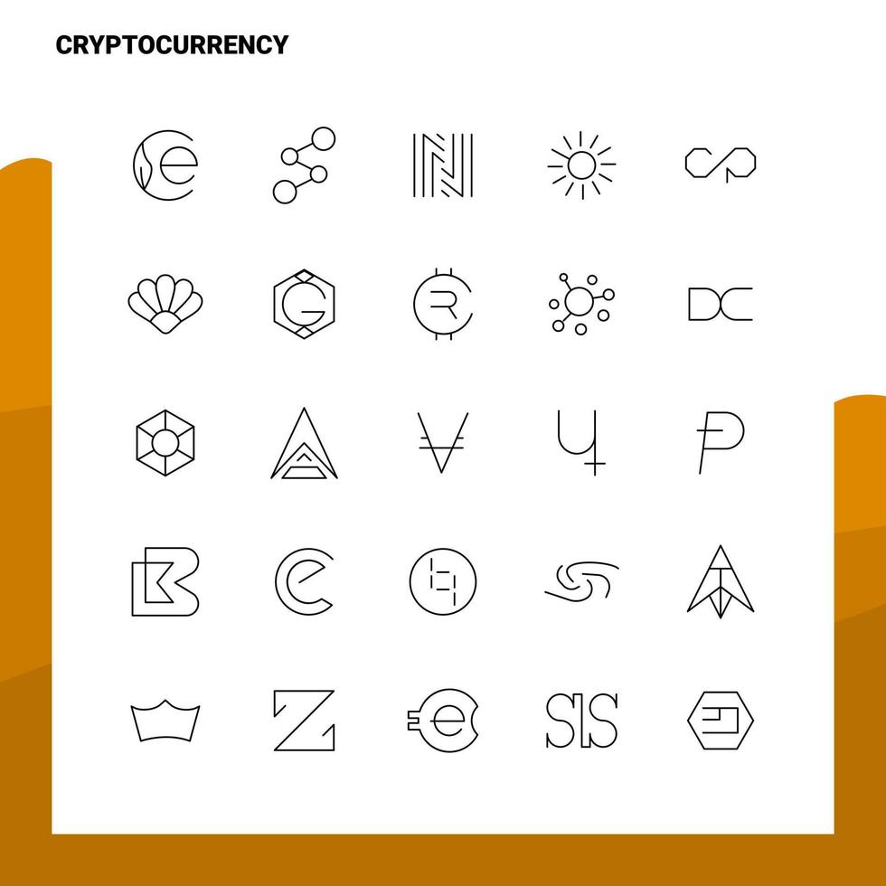 impostato di criptovaluta linea icona impostato 25 icone vettore minimalismo stile design nero icone impostato lineare pittogramma imballare