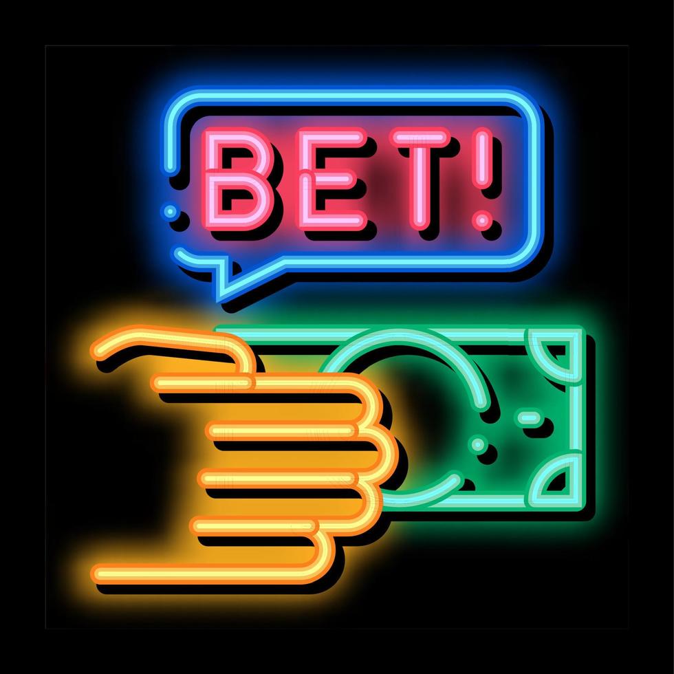 mano rendere scommessa scommesse e gioco d'azzardo neon splendore icona illustrazione vettore