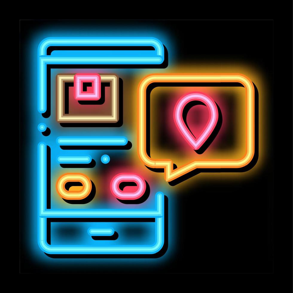 pacco Posizione Telefono puntamento postale mezzi di trasporto azienda neon splendore icona illustrazione vettore