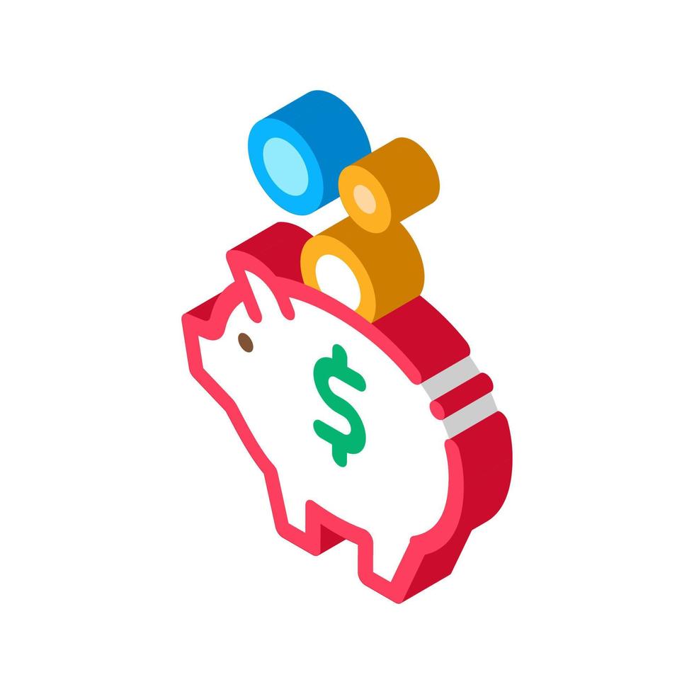 maiale i soldi scatola isometrico icona vettore illustrazione