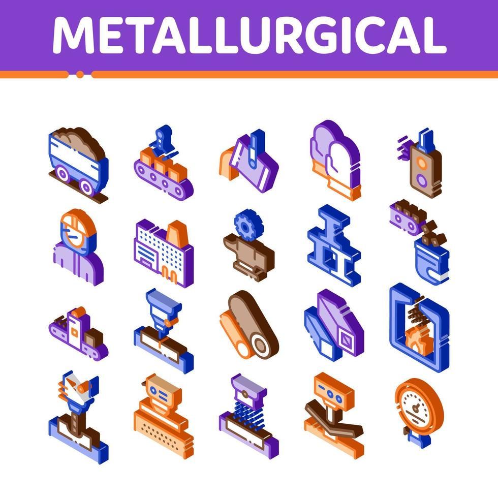 metallurgico isometrico elementi icone impostato vettore