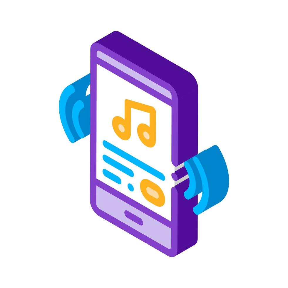 ascoltando musica canzone nel smartphone isometrico icona vettore