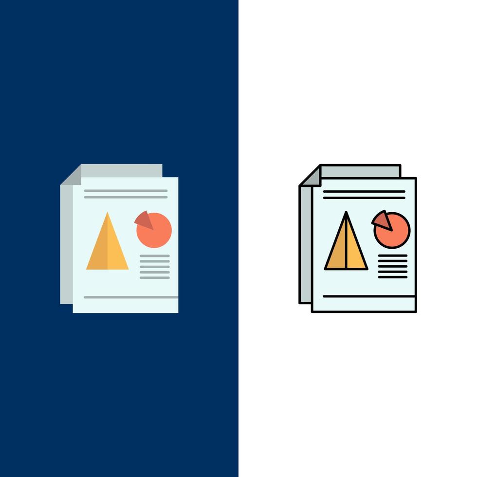 rapporto presentazione torta grafico attività commerciale icone piatto e linea pieno icona impostato vettore blu sfondo