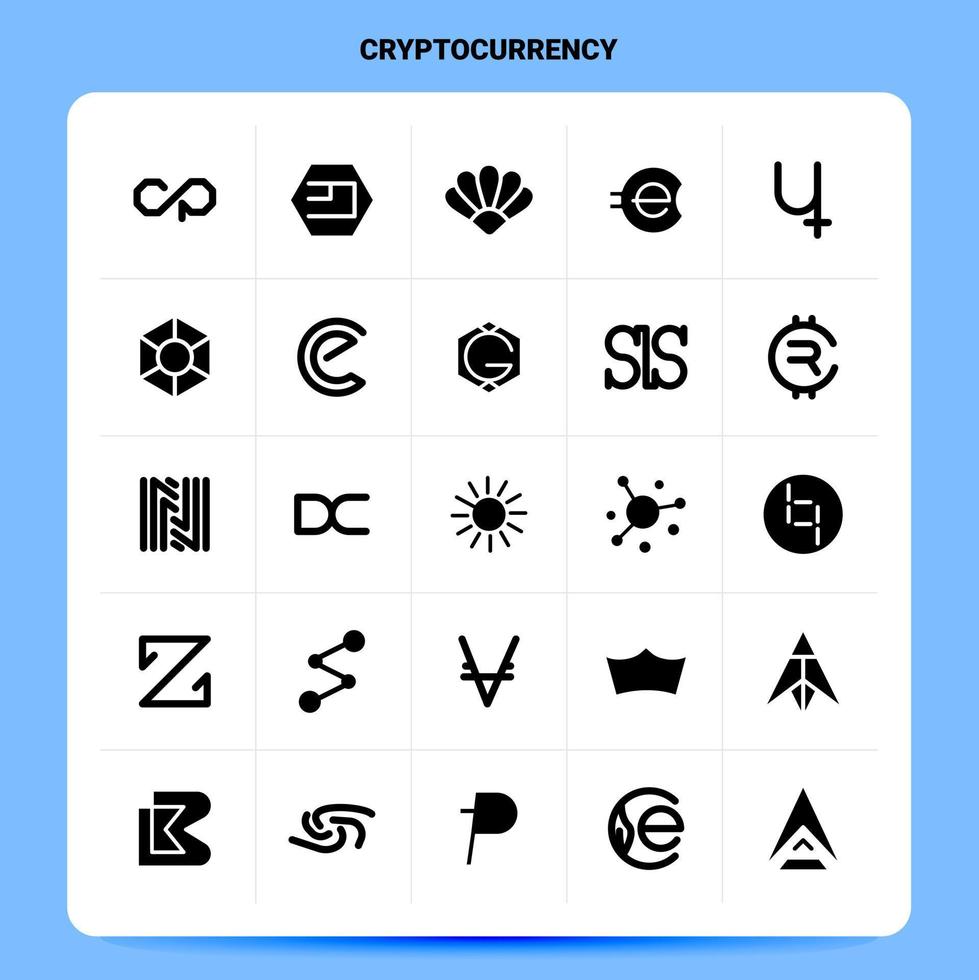 solido 25 criptovaluta icona impostato vettore glifo stile design nero icone impostato ragnatela e mobile attività commerciale idee design vettore illustrazione