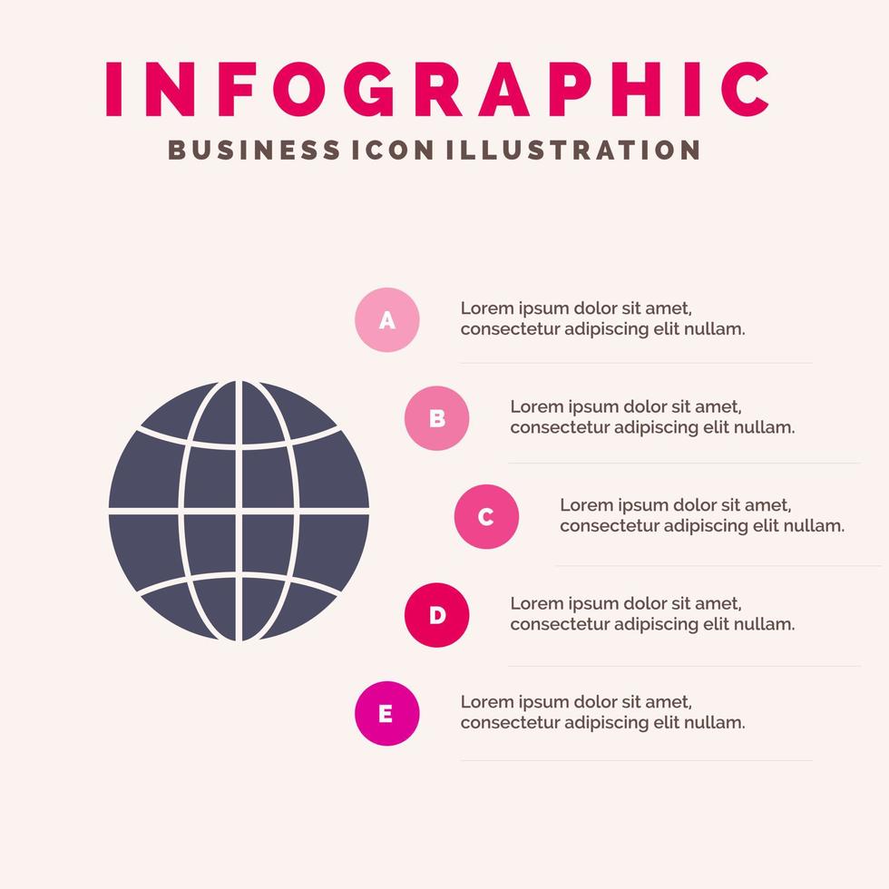 mondo globo Internet design solido icona infografica 5 passaggi presentazione sfondo vettore