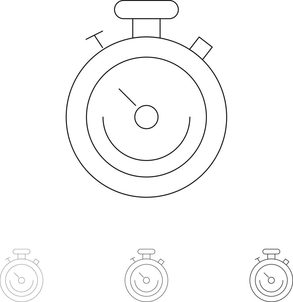 orologio gli sport cronometro tempo grassetto e magro nero linea icona impostato vettore