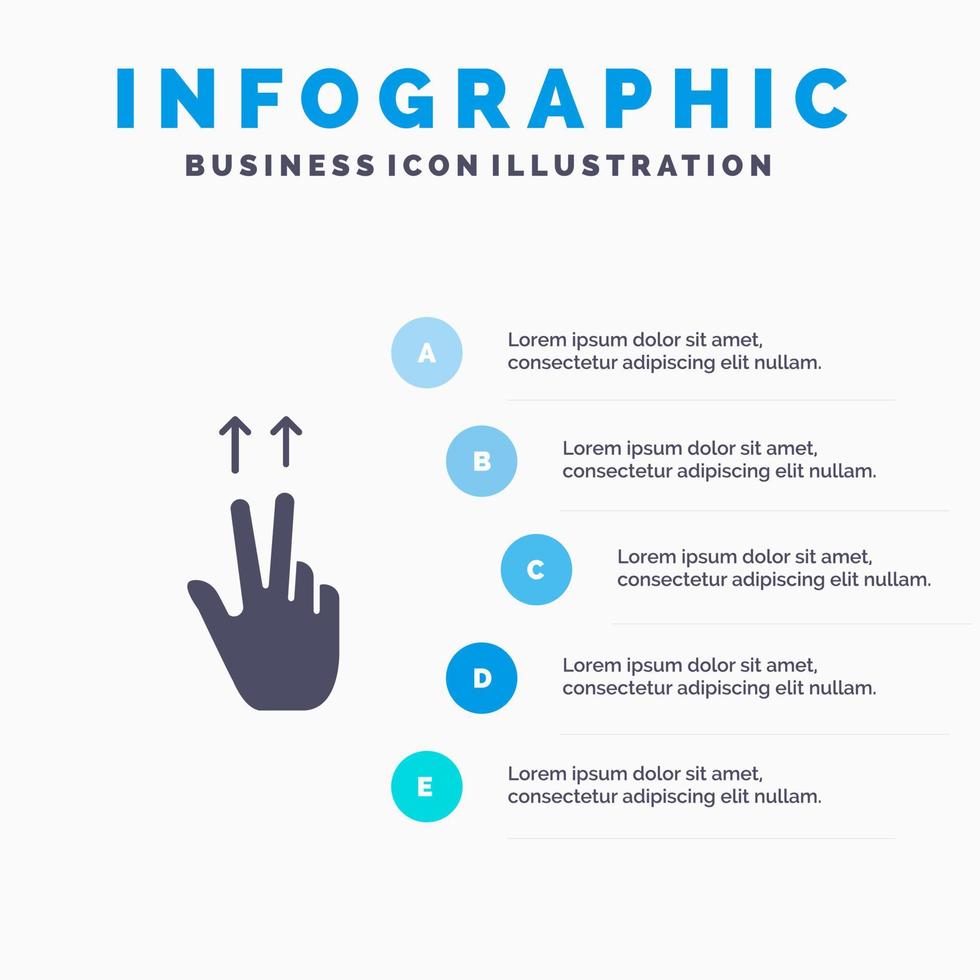 dita gesto UPS solido icona infografica 5 passaggi presentazione sfondo vettore