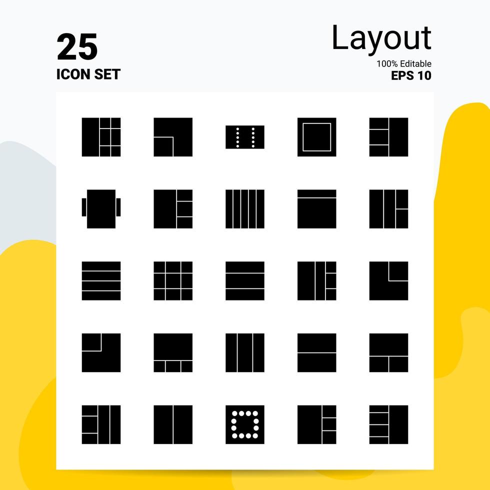 25 disposizione icona impostato 100 modificabile eps 10 File attività commerciale logo concetto idee solido glifo icona design vettore