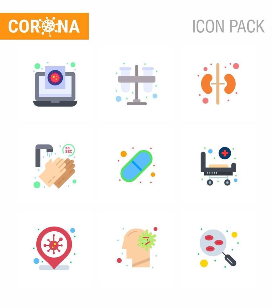 9 piatto colore coronavirus covid19 icona imballare come come capsula lavaggio praticantato medico organo virale coronavirus 2019 nov malattia vettore design elementi