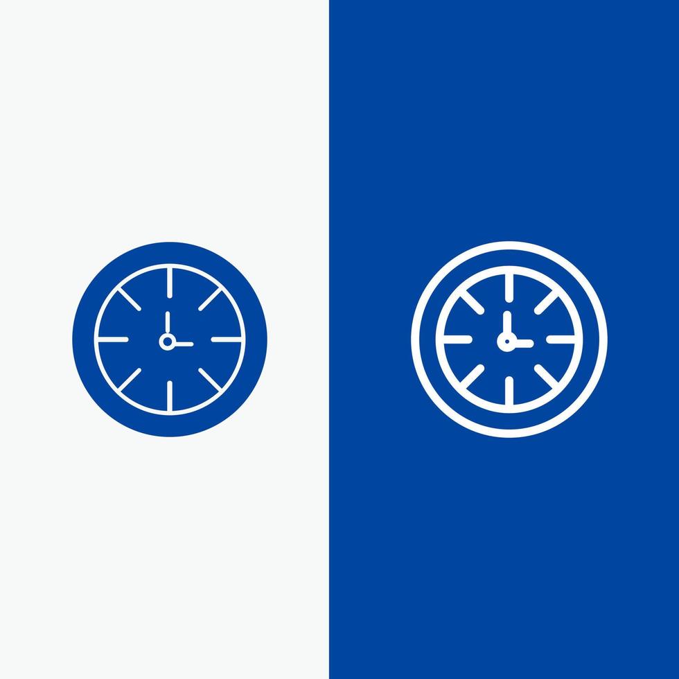 orologio Timer orologio globale linea e glifo solido icona blu bandiera linea e glifo solido icona blu bandiera vettore